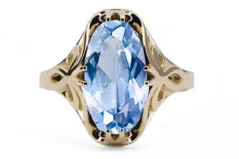 Винтидж крафт Пръстен Аквамарин 14K жълто злато vrc082y